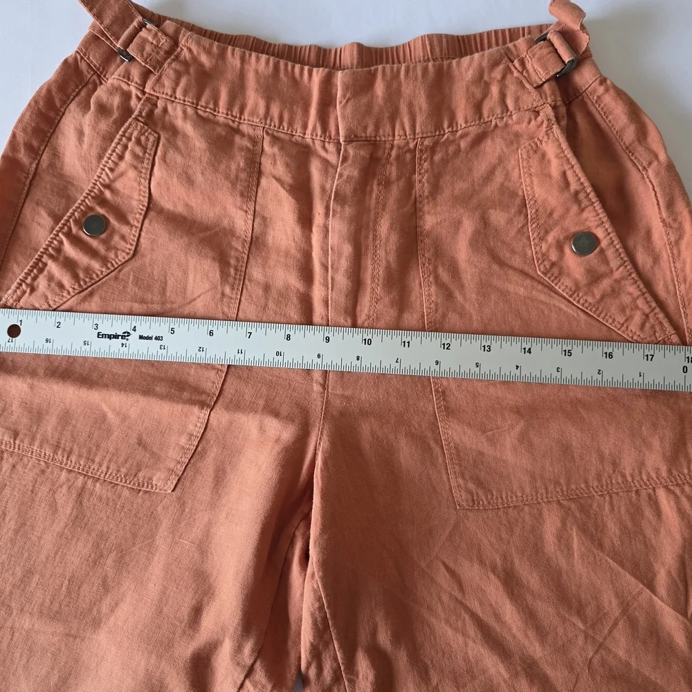 Athleta 100% Linen Pants Women Size 6 Orange Elastic Waist Lightweight Summer - Picture 9 of 10
